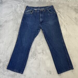 VTG Wrangler Jeans Mens 34X28 Blue Straight Western Cowboy Denim *Hemmed*
